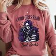 Good Girls Read Bad Books Sarcastic Skeleton Goth Skull Comfort Colors Sweatshirt Orchid