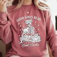 Good Girls Read Bad Books Skeleton Reading Book Halloween Comfort Colors Sweatshirt Orchid Good Girls Read Bad Books Skeleton Reading Book Halloween Comfort Colors Sweatshirt Orchid