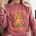 Halloween Fully Booked This Fall Book Ginger Cat Reading Comfort Colors Sweatshirt Orchid
