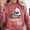 Halloween Teacher Women Cute Reading Ghost Read More Books Comfort Colors Sweatshirt Orchid Halloween Teacher Women Cute Reading Ghost Read More Books Comfort Colors Sweatshirt Orchid