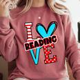 I Heart Books Love Reading Red And Stripe Animated Cat For Men Women Girls Kids Comfort Colors Sweatshirt Orchid