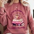 Where Hearts Groovy Meet Stories Coffee Books Valentines Day Comfort Colors Sweatshirt Orchid
