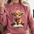 Highland Cow Reading Book Bookworm Comfort Colors Sweatshirt Orchid