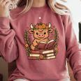 Highland Cow Reading Book Graphic Cow With Book Floral Comfort Colors Sweatshirt Orchid Highland Cow Reading Book Graphic Cow With Book Floral Comfort Colors Sweatshirt Orchid