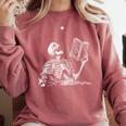 Hilarious Skeleton Holding a Book And Laughing Gothic Comfort Colors Sweatshirt Orchid