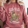 On My Way To Hoard Books And Cause Chaos Comfort Colors Sweatshirt Orchid