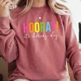Hooray It's Library Day Teacher Reader Books Back To School Comfort Colors Sweatshirt Orchid