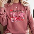 HUGvyn One Loved Teacher Valentine Book Heart Reading Bow Comfort Colors Sweatshirt Orchid HUGvyn One Loved Teacher Valentine Book Heart Reading Bow Comfort Colors Sweatshirt Orchid