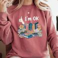 I'm OK Books Pile Books Stack Bibliophile Bookisk Comfort Colors Sweatshirt Orchid