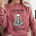 Introvert Read Spicy Books Lover Bookworm Skeleton Reading Comfort Colors Sweatshirt Orchid
