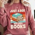Just A Boy Who Loves Books Reading Bookworm Boys Kids Comfort Colors Sweatshirt Orchid