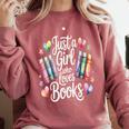 Just a Girl Who Loves Books Lover Reading Library Librarian Comfort Colors Sweatshirt Orchid