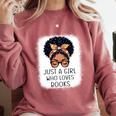 Just a Girl Who Loves Books Messy Bun Black Women Reading Comfort Colors Sweatshirt Orchid