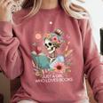 Just A Girl Who Loves Books Messy Bun Book Skeleton Bookworm Comfort Colors Sweatshirt Orchid