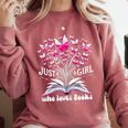 Just a Girl Who Loves Books Reading Book Butterfly Bookworm Comfort Colors Sweatshirt Orchid