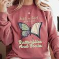 Just a Girl Who Loves Butterflies And Books Butterfly Comfort Colors Sweatshirt Orchid