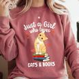 Just a Girl Who Loves Cats And Books Reading Cat & Bookworm Comfort Colors Sweatshirt Orchid Just a Girl Who Loves Cats And Books Reading Cat & Bookworm Comfort Colors Sweatshirt Orchid