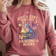 Just a Girl Who Loves Cute Dragons And Books Comfort Colors Sweatshirt Orchid