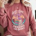 Just A Girl Who Loves Dragons And Books Fantasy Reader Comfort Colors Sweatshirt Orchid