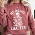Just One More Chapter Skeleton Reader Reading Book Lover Comfort Colors Sweatshirt Orchid