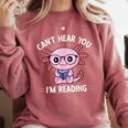 Kawaii Axolotl Can't Hear You I'm Reading Book Lover Comfort Colors Sweatshirt Orchid