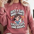 Kawaii Cat And Books Just A Girl Who Loves Both Comfort Colors Sweatshirt Orchid Kawaii Cat And Books Just A Girl Who Loves Both Comfort Colors Sweatshirt Orchid