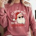 He Knows What You'Ve Been Reading Book Lover Women Santa Comfort Colors Sweatshirt Orchid
