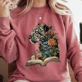 Leopard Book Flower Comfort Colors Sweatshirt Orchid