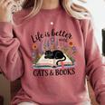 Life Is Better With Cats And Books Comfort Colors Sweatshirt Orchid