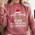 Most Likely To Read A Book On Christmas Family Matching Xmas Comfort Colors Sweatshirt Orchid