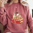 Love Book Coffee Heart Coquette Bow Valentines Day Comfort Colors Sweatshirt Orchid