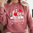 I Love Being A Librarian Library Book Valentine's Day Comfort Colors Sweatshirt Orchid
