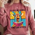 Love Reading And Giraffes Cute Giraffe Reading Book Lovers Comfort Colors Sweatshirt Orchid
