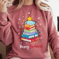 Merry Bookmas Book Christmas Tree Lights Xmas Men Women Kids Comfort Colors Sweatshirt Orchid