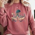 Octopus Reading Book Coffee Book Lover Bookworm Nerd Comfort Colors Sweatshirt Orchid