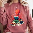 Octopus Reading Books Tea Coffee Comfort Colors Sweatshirt Orchid