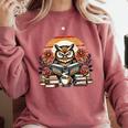 Owl Reading Books Book Library Bookworm Comfort Colors Sweatshirt Orchid