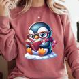 Penguin Reading a Book Animal Comfort Colors Sweatshirt Orchid