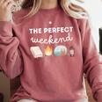 The Perfect Weekend Camping Essentials Wine Books Campfire Comfort Colors Sweatshirt Orchid