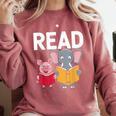 Pig Elephant Reading Cute Book Lover Bookworm Boys Girls Kid Comfort Colors Sweatshirt Orchid