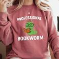 Professional Bookworm Reading Lover Cute Worm Glasses Book Comfort Colors Sweatshirt Orchid