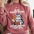 Read Banned Books Drink Coffee Fight Evil Cat Comfort Colors Sweatshirt Orchid Read Banned Books Drink Coffee Fight Evil Cat Comfort Colors Sweatshirt Orchid