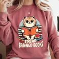 I Read Banned Books Shirt Cat Lover Bookworm Reader Men Women Kids Comfort Colors Sweatshirt Orchid