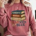 Read Blue Liberty Books July 4th Independence Comfort Colors Sweatshirt Orchid