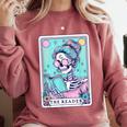 The Reader Retro Reading Skeleton Books Flowers Tarot Card Comfort Colors Sweatshirt Orchid