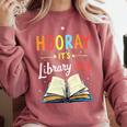 Reading Books Bibliophile Hooray It's Library Day Comfort Colors Sweatshirt Orchid