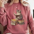 Reading Cat Book Lover Comfort Colors Sweatshirt Orchid