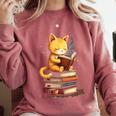 Reading Cat Books Cute Comfort Colors Sweatshirt Orchid Reading Cat Books Cute Comfort Colors Sweatshirt Orchid