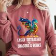 Reading Lover Easily Distracted By Dragons And Books Dragon Comfort Colors Sweatshirt Orchid