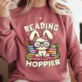 Reading Makes You Hoppier Bunny Book Fans Toddler Kid Comfort Colors Sweatshirt Orchid